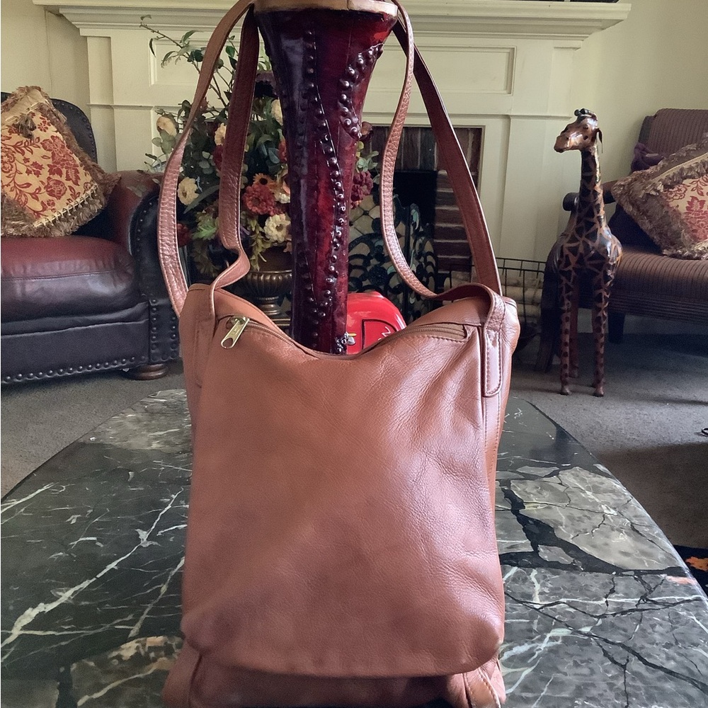 Hobo international large double faced Carmel leather shoulder tote bag 14.5x12